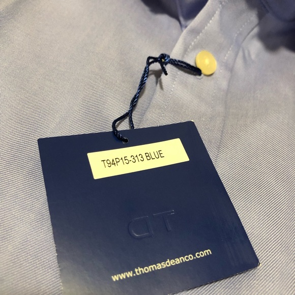 THOMAS DEAN Men’s Dress Shirt Blue 15R NWT - Picture 3 of 7